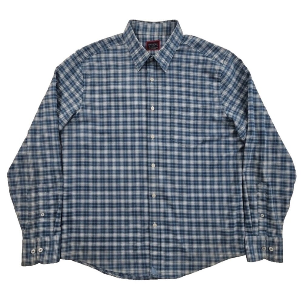 UNTUCKit Dhais Shirt Men's L‎ Large Blue Plaid Long Sleeve Stretch Regular Fit